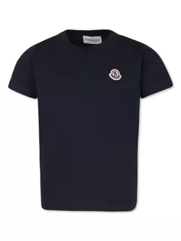 Moncler Enfant футболка из хлопка с нашивкой-логотипом, синий