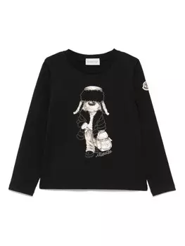 Moncler Enfant футболка с длинными рукавами и принтом, синий