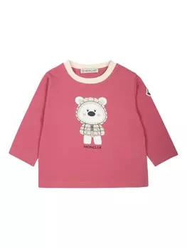 Moncler Enfant футболка с длинными рукавами и принтом, розовый