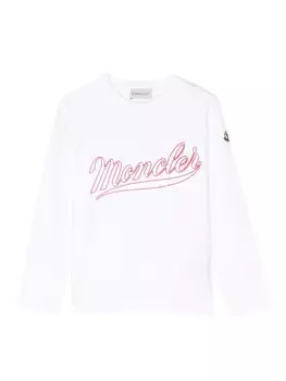 Moncler Enfant футболка с длинными рукавами и вышитым логотипом, белый