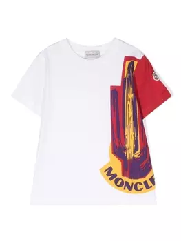 Moncler Enfant футболка с графичным принтом, белый