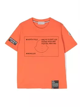 Moncler Enfant футболка с графичным принтом, оранжевый