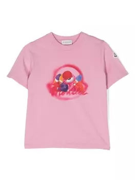 Moncler Enfant футболка с графичным принтом, розовый