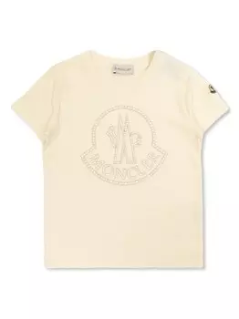 Moncler Enfant футболка с кристаллическим логотипом, нейтральный цвет