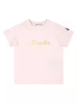 Moncler Enfant футболка с круглым вырезом и логотипом, розовый