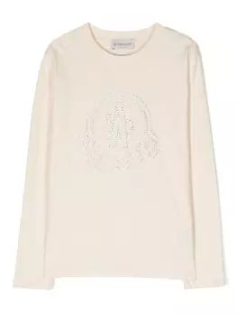 Moncler Enfant футболка с логотипом и заклепками, нейтральный цвет
