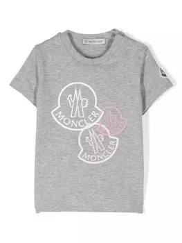 Moncler Enfant футболка с логотипом, серый