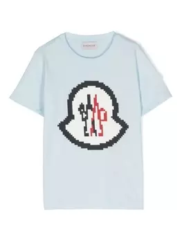 Moncler Enfant футболка с логотипом, синий