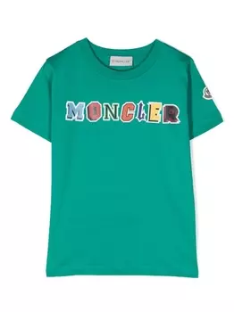 Moncler Enfant футболка с логотипом, зеленый