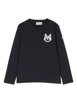 Moncler Enfant футболка с нашивкой-логотипом, синий