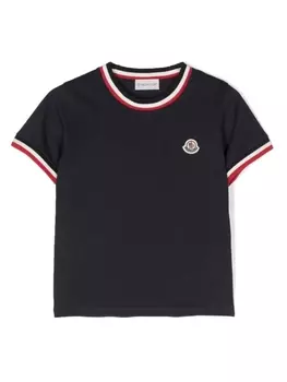 Moncler Enfant футболка с отделкой в полоску, синий