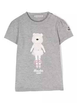 Moncler Enfant футболка с принтом, серый