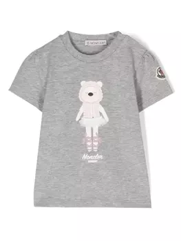 Moncler Enfant футболка с принтом Teddy Bear, серый