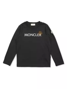 Moncler Enfant футболка с вышитым логотипом, черный