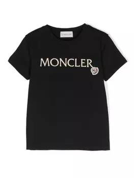 Moncler Enfant футболка с вышитым логотипом, черный