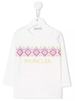 Moncler Enfant футболка с вышитым логотипом и принтом, белый
