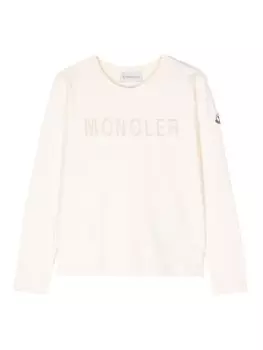 Moncler Enfant футболка с вышитым логотипом и аппликацией логотипа, нейтральный цвет