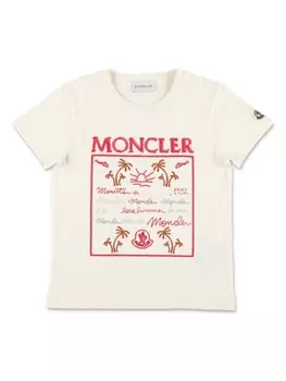 Moncler Enfant футболка с вышитым логотипом, нейтральный цвет