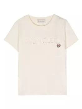 Moncler Enfant футболка с вышитым логотипом, нейтральный цвет