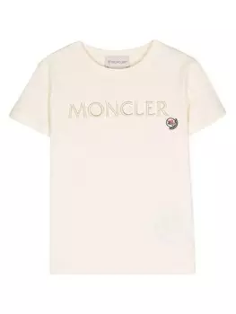 Moncler Enfant футболка с вышитым логотипом, нейтральный цвет