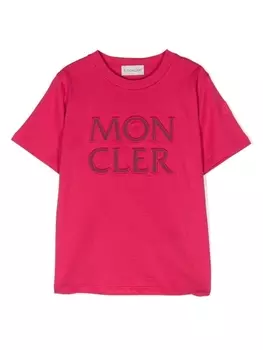 Moncler Enfant футболка с вышитым логотипом, розовый
