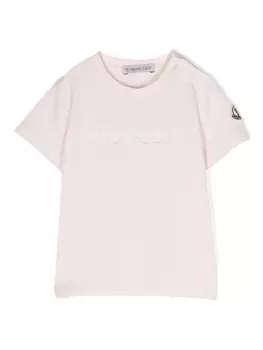 Moncler Enfant футболка с вышитым логотипом, розовый