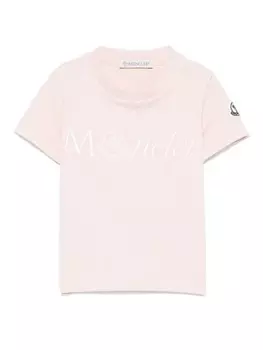 Moncler Enfant футболка с вышитым логотипом, розовый