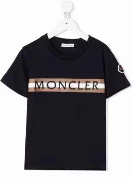 Moncler Enfant футболка с вышитым логотипом, синий