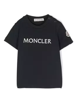 Moncler Enfant футболка с вышитым логотипом, синий