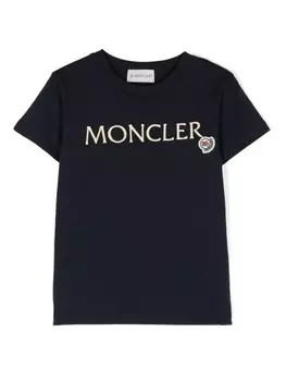 Moncler Enfant футболка с вышитым логотипом, синий