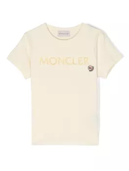 Moncler Enfant футболка с вышитым логотипом, желтый