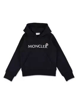 Moncler Enfant хлопковая толстовка с капюшоном и нашивкой-логотипом, синий