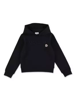 Moncler Enfant хлопковая толстовка с капюшоном и вышитым логотипом, черный