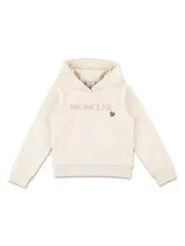 Moncler Enfant хлопковая толстовка с капюшоном и вышитым логотипом, белый