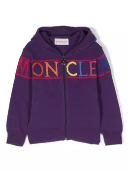 Moncler Enfant кардиган из вирджинской шерсти с логотипом, фиолетовый