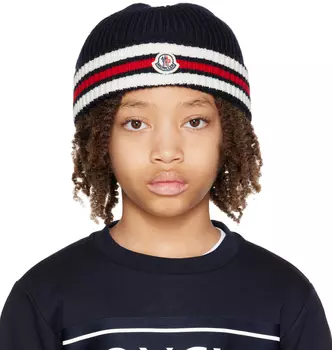 Moncler Enfant Kids Темно-синяя полосатая шапка