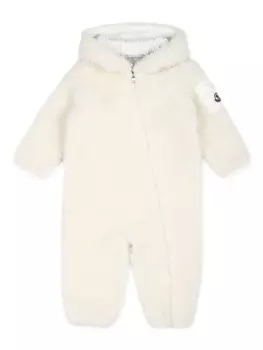 Moncler Enfant комбинезон с нашивкой-логотипом в виде плюшевого мишки из флиса, нейтральный цвет
