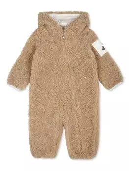 Moncler Enfant комбинезон с нашивкой-логотипом в виде плюшевого мишки из флиса, нейтральный цвет