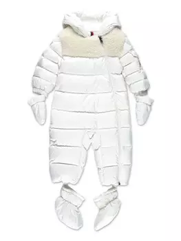 Moncler Enfant комбинезон зимний с нашивкой-логотипом на хлопковой подкладке, белый