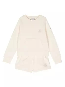 Moncler Enfant комплект из шортов и футболки с вышитым логотипом, нейтральный цвет