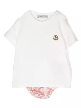 Moncler Enfant комплект из топа и блумеров с монограммой, белый