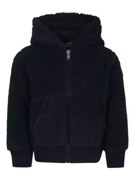 Moncler Enfant куртка из овчины с капюшоном и аппликацией логотипа, синий