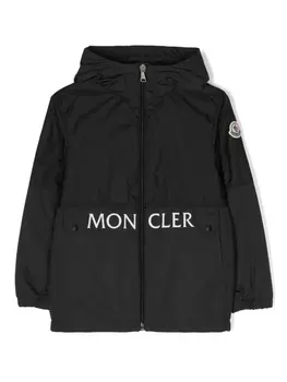 Moncler Enfant куртка Joly с капюшоном и логотипом, черный