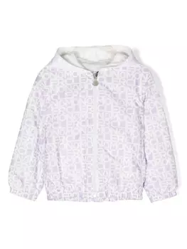 Moncler Enfant куртка на молнии с капюшоном и логотипом, фиолетовый