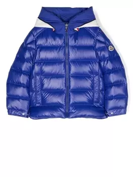 Moncler Enfant куртка с капюшоном и логотипом, синий