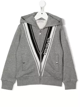 Moncler Enfant куртка с капюшоном и логотипом, серый
