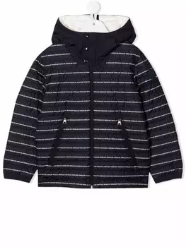 Moncler Enfant куртка с капюшоном и логотипом, синий