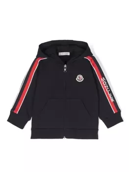 Moncler Enfant куртка с капюшоном и нашивкой-логотипом, синий