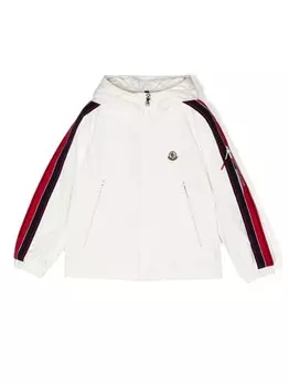 Moncler Enfant куртка с капюшоном и полосками, белый