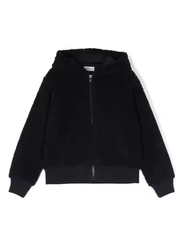 Moncler Enfant куртка с капюшоном и тисненым логотипом, синий